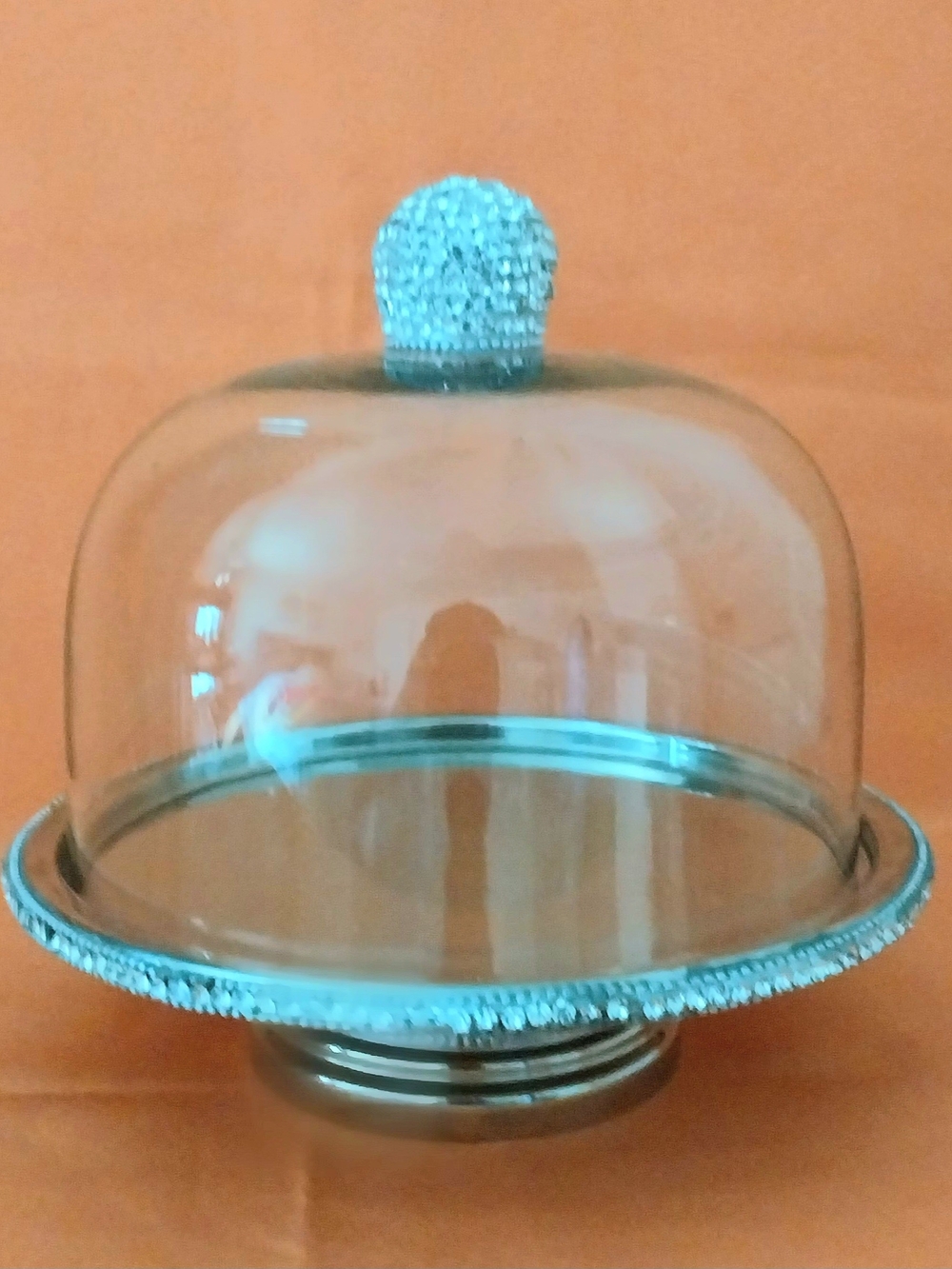 Elegant Silver & Glass Cake Display Stand with Rhinestone "Bling" Details